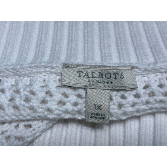 Talbots Open Knit Sweater Plus Size Womens 1X White Pullover Long Sleeve Cotton - Picture 3 of 7